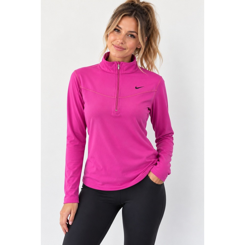 Nike Fit Dry Pullover Women Large Magenta Pink Barbiecore Mesh Back Half Zip